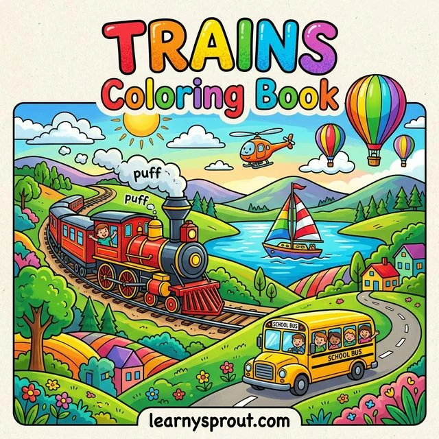 Trains Coloring Book — Steam Engines & Railway Adventures — Free Printable Coloring Book for Kids