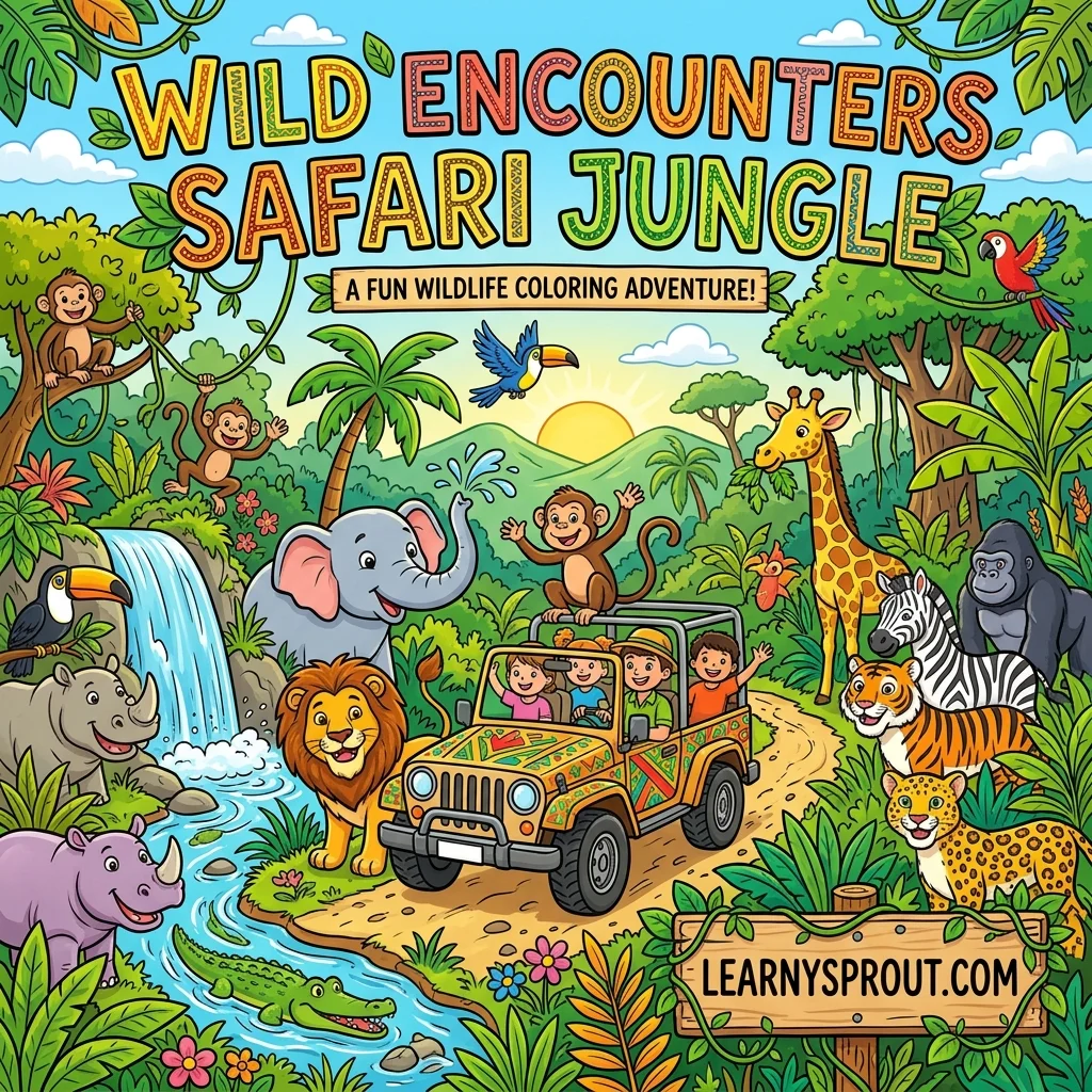 Wild Encounters: Safari Animals & Jungles Coloring Book Cover