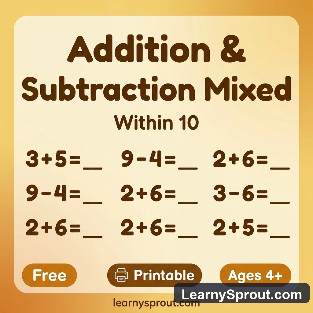 Addition & Subtraction Mixed Within 10