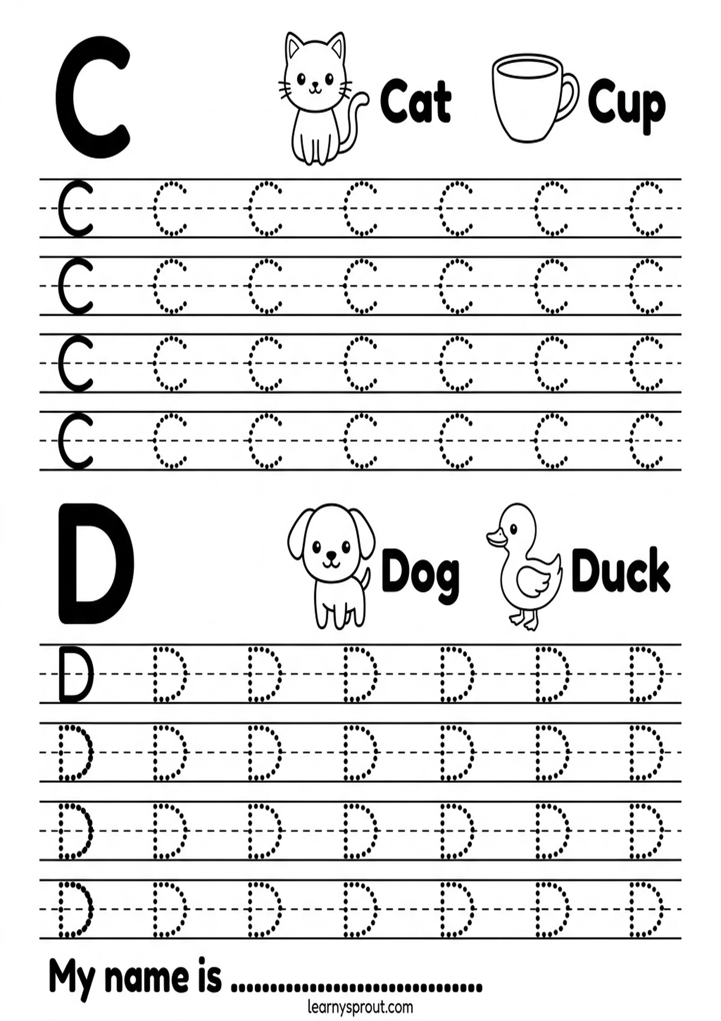 Letters C and D tracing worksheet