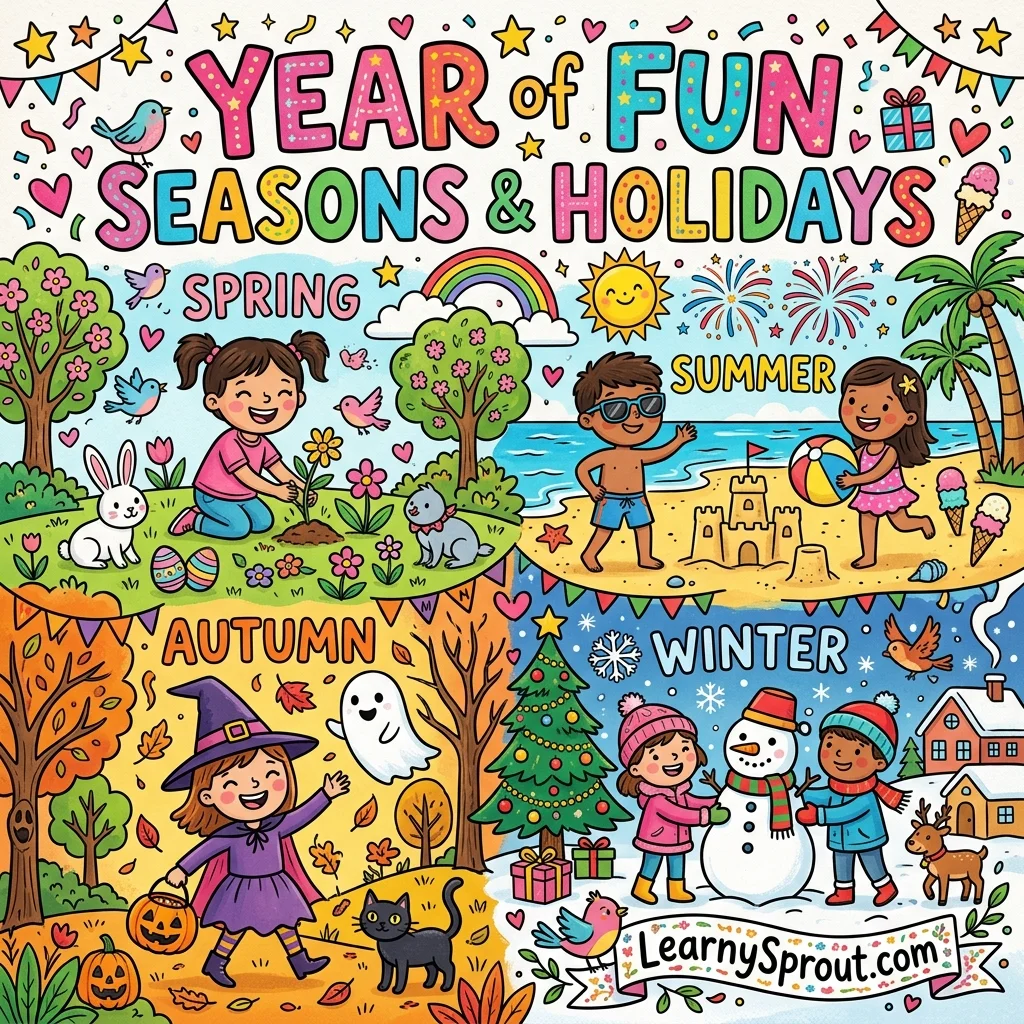 A Year of Fun: Four Seasons & Holidays Coloring Book Cover