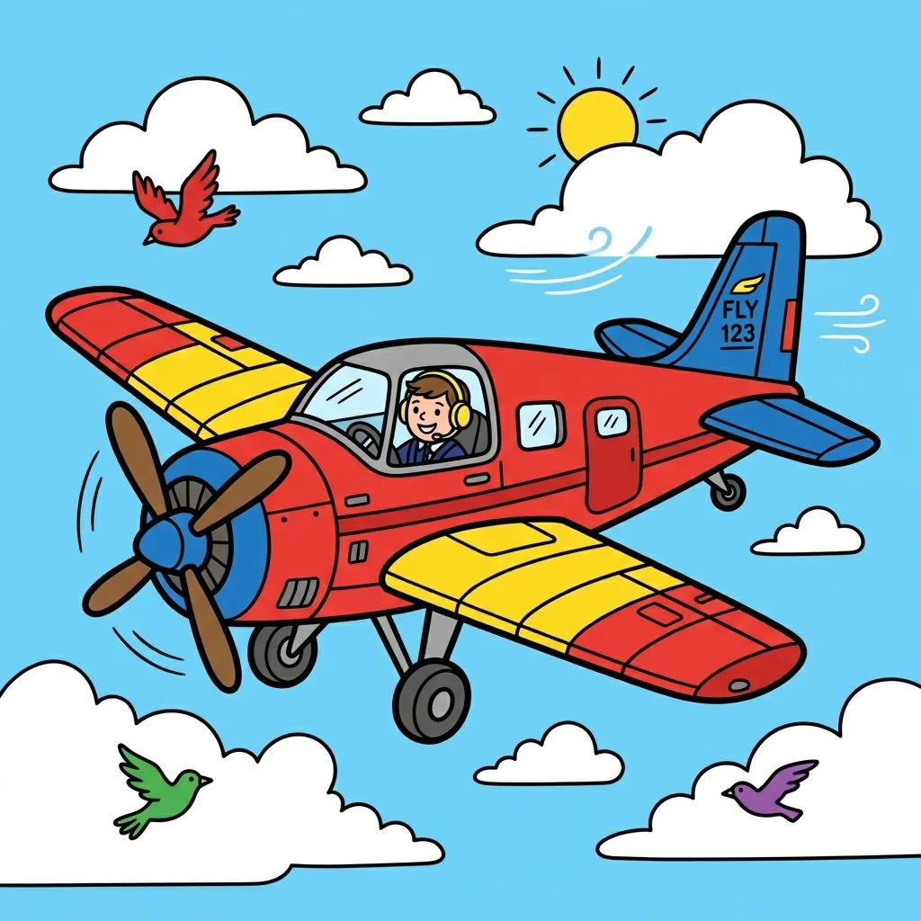 Black and white coloring page of airplane