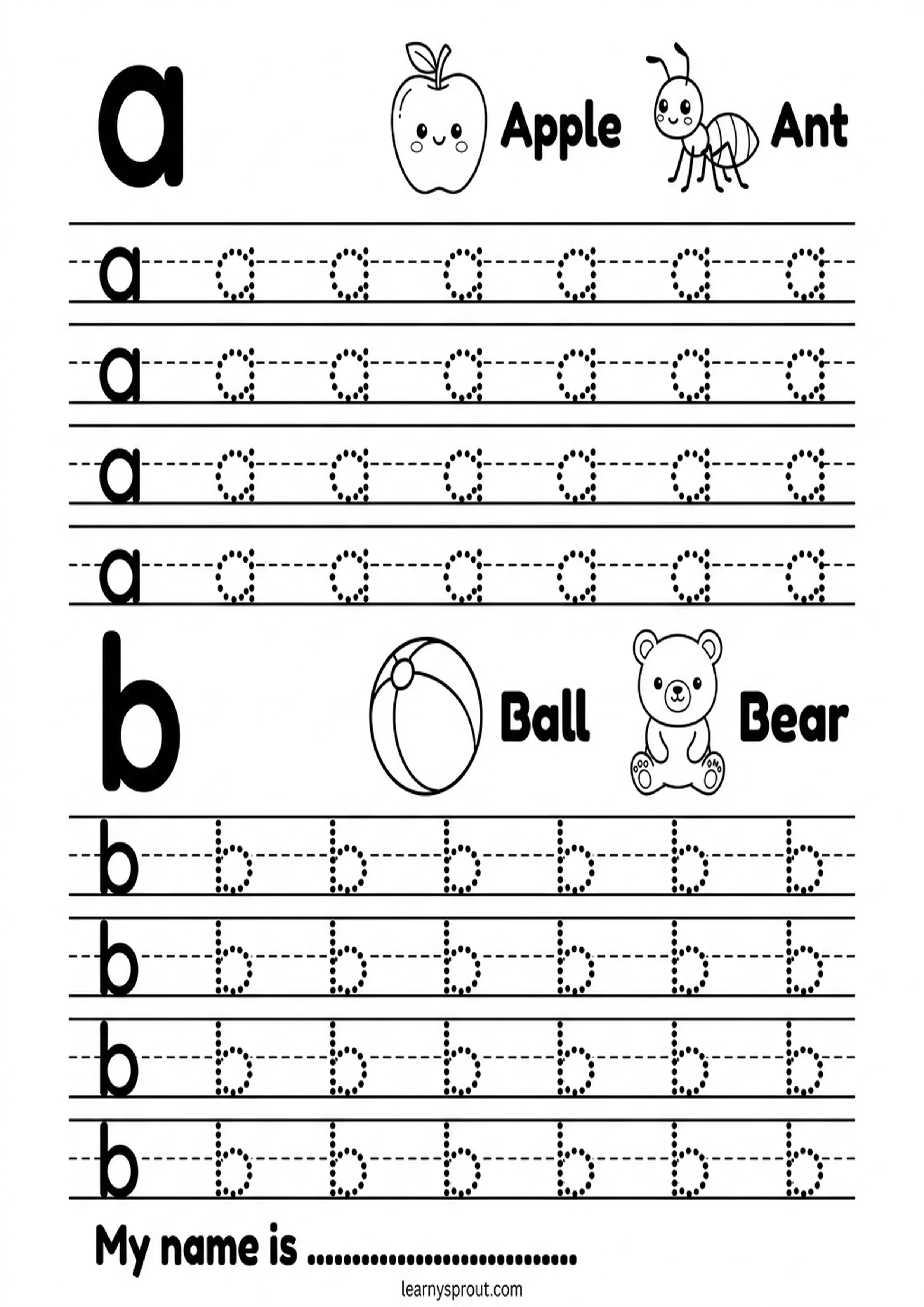 Free printable Lowercase Letter Tracing a-z worksheet for kids - LearnySprout